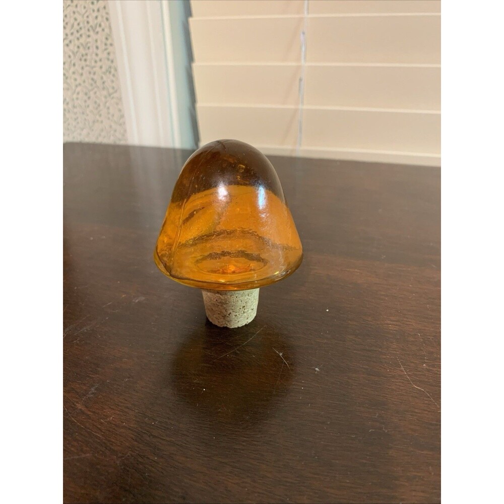 Mid Century Style Orange Glass Top Cork Decanter Stopper Hánd Blown
